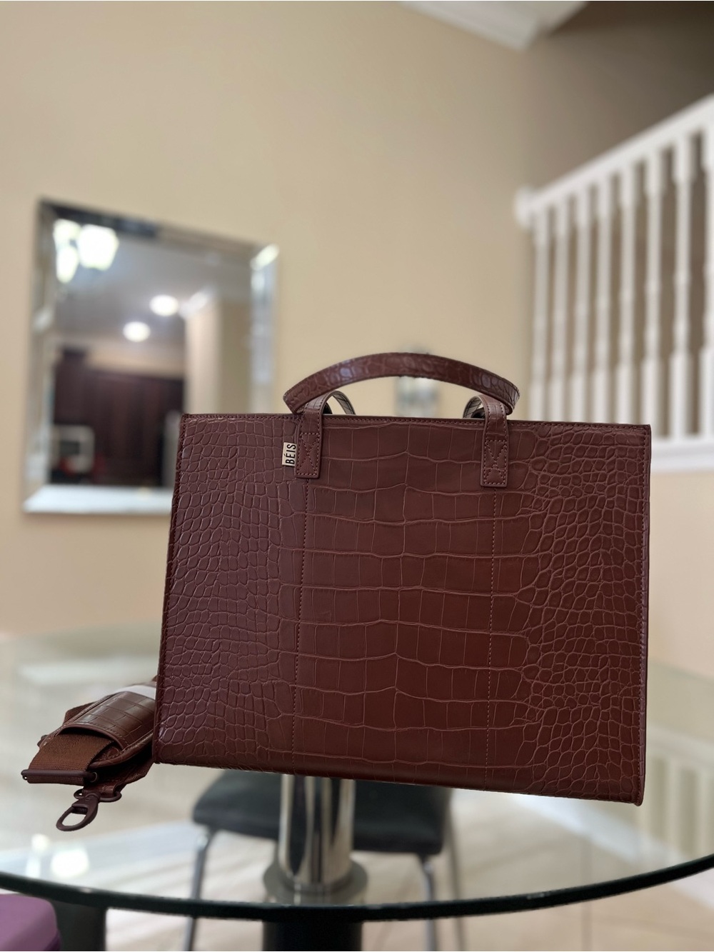 Beis Maple Croc "The Work Tote"  Bag Brown